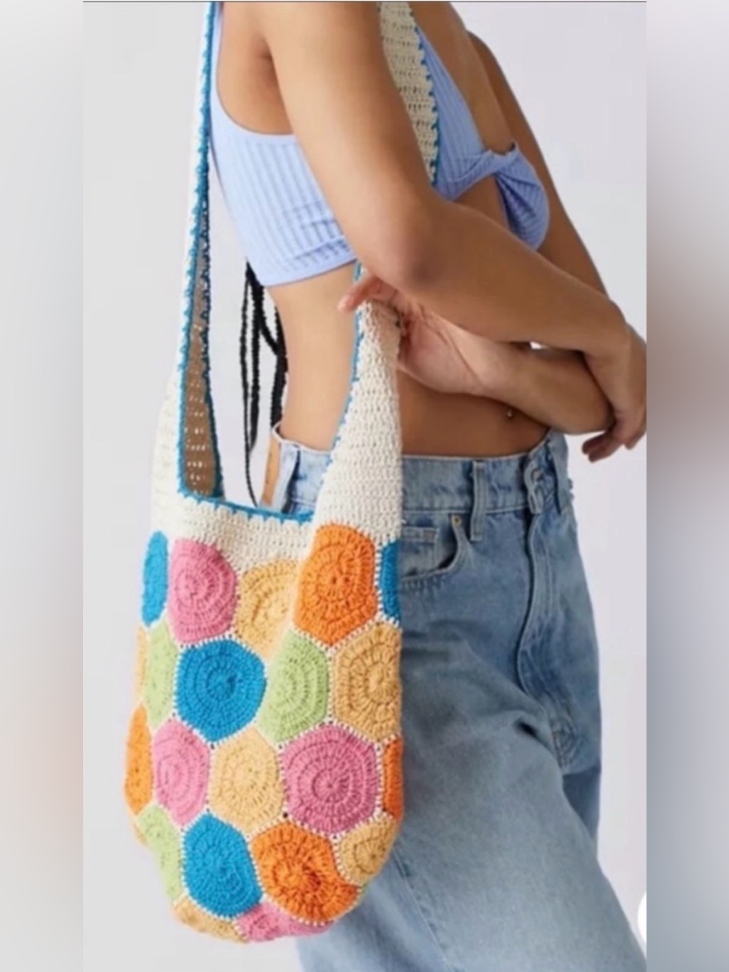 Urban Outfitters Colorblock Crochet Granny Square Knit Multicolor Shoulder Bag